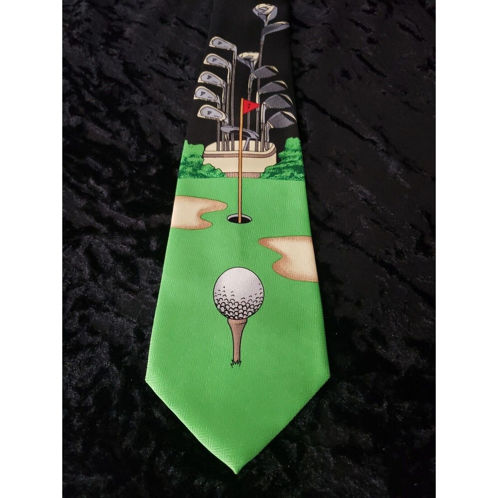 Vintage‎ Purbo Prestige Italy Golf Neck Tie Mens Green Black Career Wear